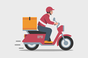 Delivery Scooter: Courier on Motorcycle Delivering a Package - Vector Illustration