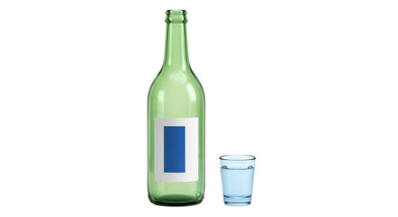 Isolated Soju Bottle and Glass