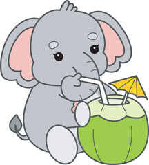 Cute Elephant vector icon. Funny baby Elephant animal series stock illustration. Life of fluffy Elephant designs.