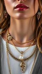 close up of a woman wearing a necklace