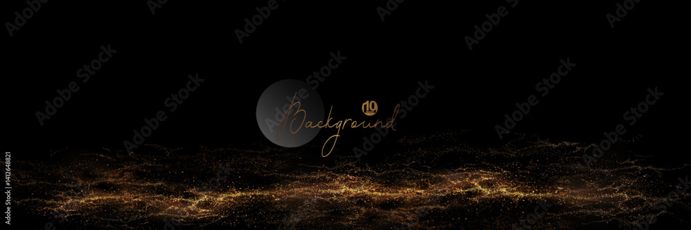 Wall mural isolated composition with golden horizontal chaotic pattern on black background.