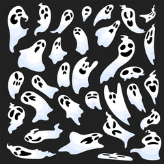 Set of ghosts with emotions in differents shapes 
and moves. 
