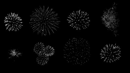 White fireworks set isolated on dark background. High resolution image