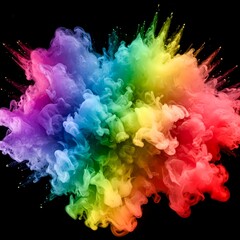 Fototapeta premium A full-color explosion of orange, green, and purple particles.