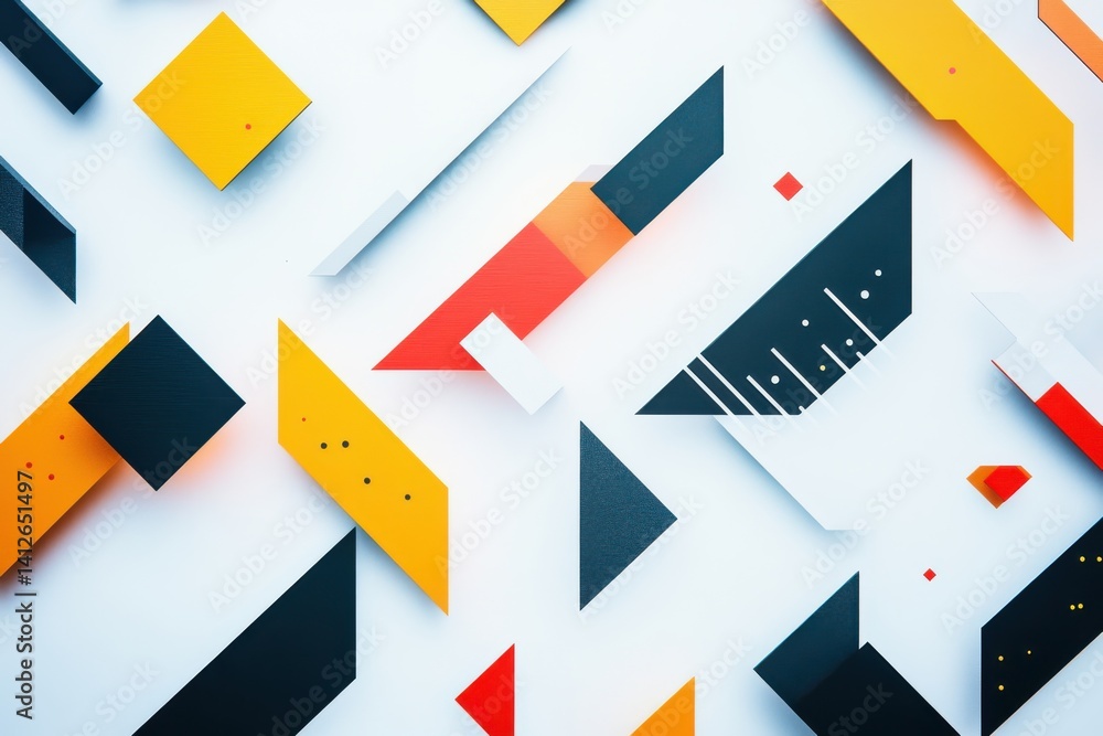 Poster abstract geometric shapes scattered on white background creating modern art design composition visua
