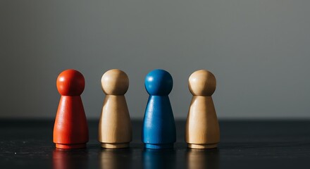 Wooden figures of various colors - representing diverse perspectives - team building or collaborative projects.