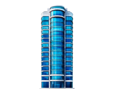 Modern skyscraper building with glass facade, PNG