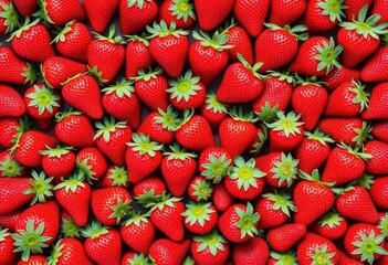Rows of ripe strawberries forming a geometric pattern, healthy, close up strawberries