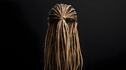 Close Up Back View Of Braided Hair On Dark Background