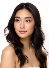 Naklejka premium Asian Women Model Perfect Skin & Soft Glam – High-Resolution Beauty Headshot