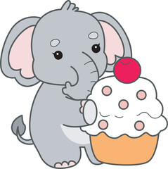 Cute Elephant vector icon. Funny baby Elephant animal series stock illustration. Life of fluffy Elephant designs.
