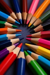 a close up of a bunch of colored pencils in a circle