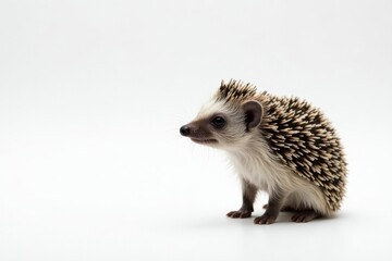 Obraz premium Hedgehog standing, facing forward, pure white backdrop, european, macro, creature