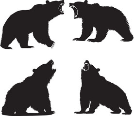 Grizzly Bear Roaring fiercely silhouette vector