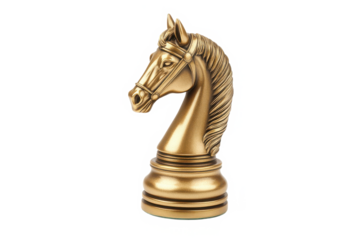Golden Knight Chess Piece depicting a horse's head with detailed features perfect for luxurious chess sets Isolated on transparent background.