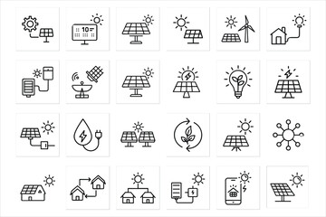 Solar Energy vector Line Icons Set Renewable Power Panel Eco Energy
