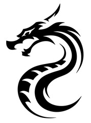 Isolated black and white dragon head. Abstract Chinese dragon logo.