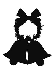 Silhouette of a festive Christmas wreath with bells and bow on transparent PNG background
