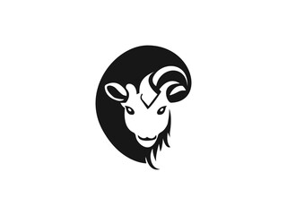 Silhouetted Ram Head, A clean, bold silhouette of a ram's head, perfect for use in logos, graphic design, or as a stock image.