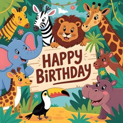 Animals Backdrop Cartoon Jungle Forest Lake Waterfall Wild Animals Photography Background for Birthday Party.Kids Boy Girl Baby Shower Photoshoot Kids Game Props, African Wild Animals Sunset.