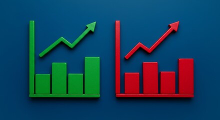 Statistical charts in green and red showing positive and negative trends - analysis - financial reports or presentations