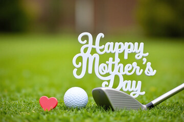 golf ball and tee on the grass with a happy mothers day sign