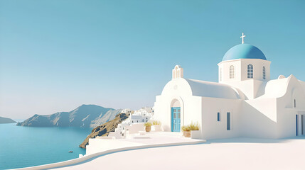 Obraz premium Pixelated White Church With Blue Dome On Greek Island