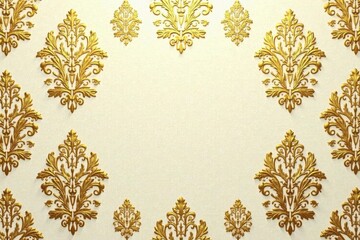 Intricate floral damask wallpaper pattern in gold and cream , cream, seamless