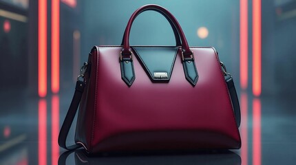 High-Gloss Leather Handbag in Red and Black with Metal Lock – Premium Purse for Modern Style Editorials