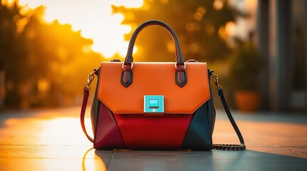 Pastel Orange and Gold Designer Purse with Sharp Edges – Classy Look for Product Ads