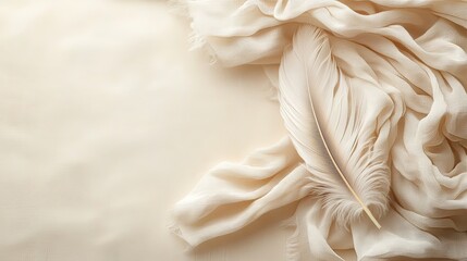 Elegant White Feather on Beige Background