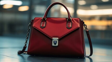 Vivid Red Designer Handbag with Top Handle and Side Stitching – Premium Product Render

