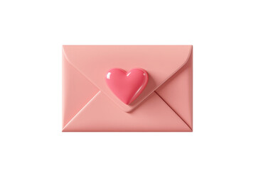 3D pink heart envelope icon featuring a minimalist design with a small heart seal symbolizing love and affection ideal for Valentine's Day themes Isolated on transparent background.
