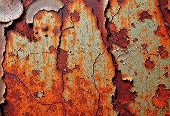 Abstract grunge background featuring rusty metal texture with deep crevices and peeling paint, dirty, stock