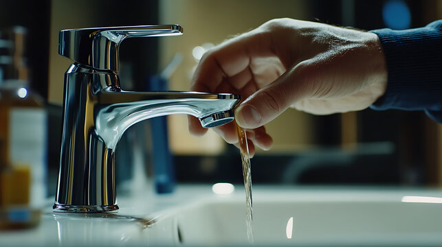 Plumber fixing a leaking faucet in the bathroom. Featuring plumbing repair and home maintenance