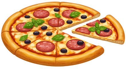 Isolated Pizza with Slice