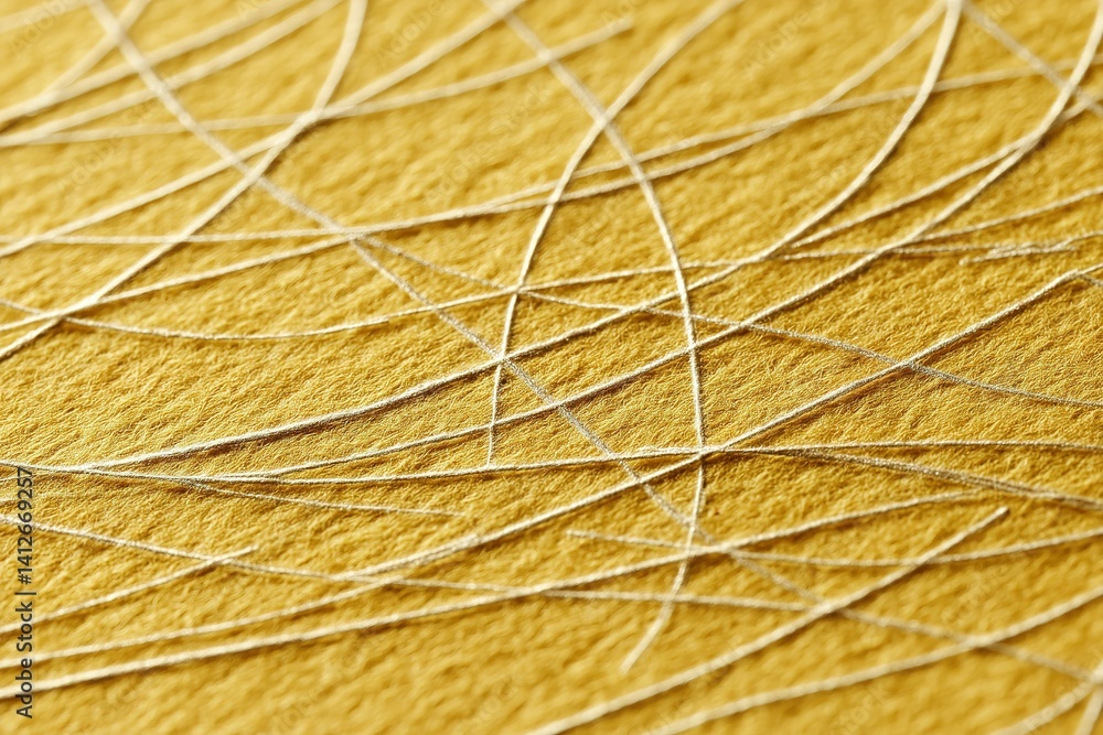 Poster intricate patterns of delicate threads create a textured surface on golden paper in an artistic disp