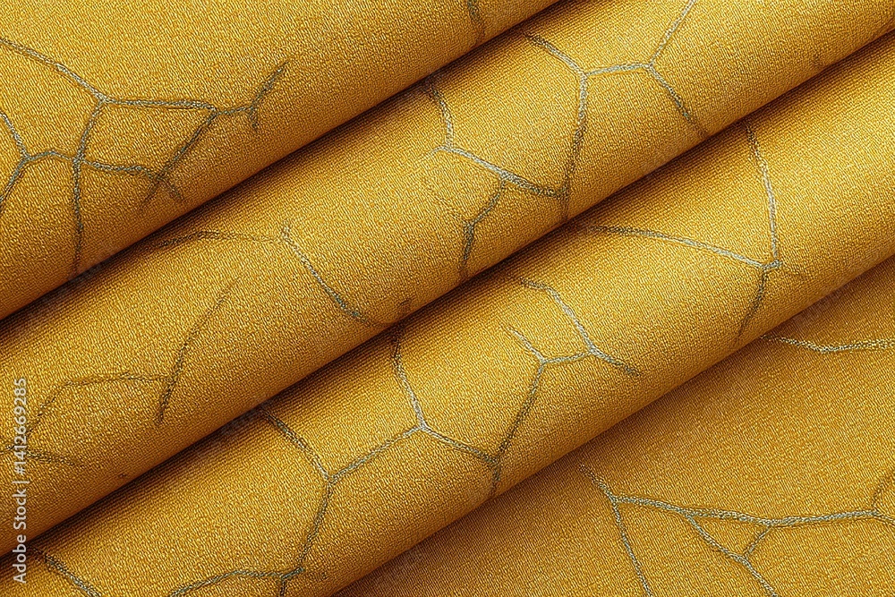 Poster textured yellow fabric with intricate patterns suitable for upholstery and design projects