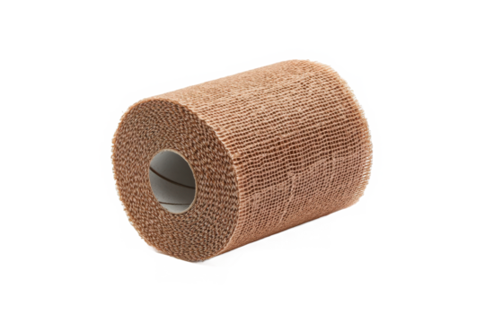 Brown Cohesive Bandage Roll Isolated Against A on transparent background. The Bandage Is Textured And Designed For Medical Use Isolated on transparent background.