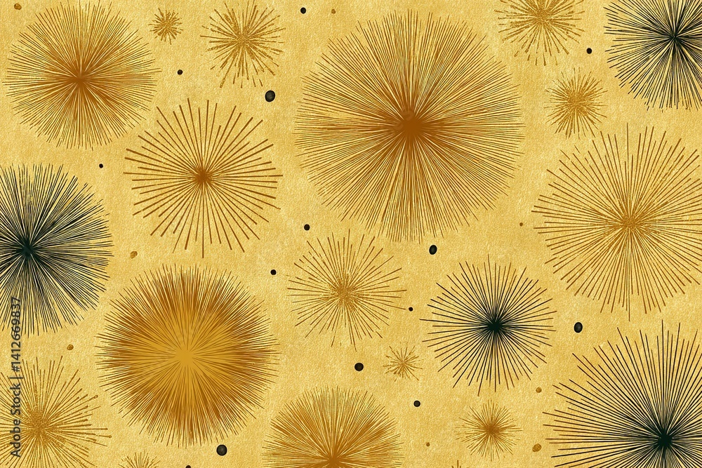 Poster decorative golden starbursts on a textured background create an elegant visual effect suitable for v