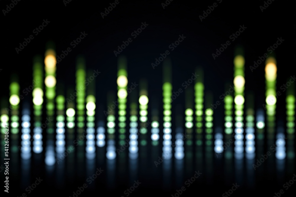 Poster colorful sound waves displayed in a blurred graphic design representing audio levels in dark backgro