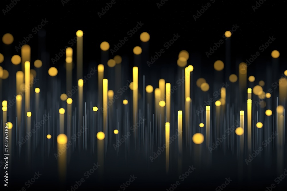 Poster illuminated vertical lines and glowing dots create a mesmerizing abstract composition in dark tones