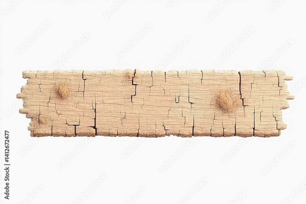 Aufkleber old weathered wooden plank with visible cracks and knots on a plain background creating a rustic aes