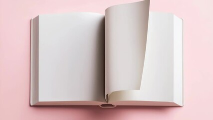 Stop motion animation of blank book pages turning on a pink background