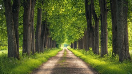 Obraz premium Serene Path Through a Canopy of Trees, a Road to Tranquility and Nature's Embrace