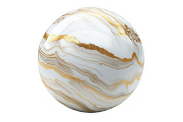 White and gold sphere with flowing marble veins featuring smooth surfaces and intricate golden lines The elegant design exudes a sense of luxury and beauty Isolated on transparent background.