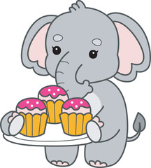 Cute Elephant vector icon. Funny baby Elephant animal series stock illustration. Life of fluffy Elephant designs.