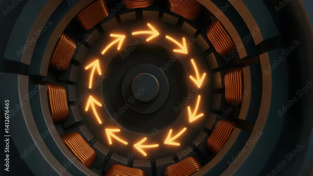 Poster detailed simulation of engineering mechanics showcases circular design of coils with arrows indicati
