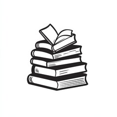 Illustration of a Stack of Books with an Open Book on Top