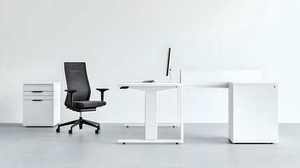 Modern White L-Shaped Corner Office Desk With Black Chair